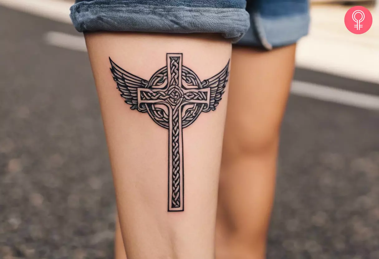 Cross with wings tattoos for men 0082