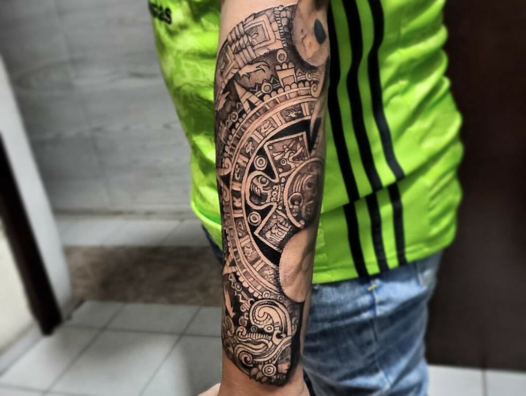 custom aztec forearm tattoos for men