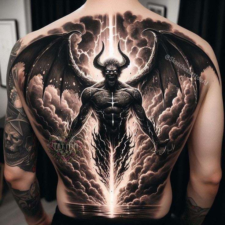 custom demon back tattoos for men