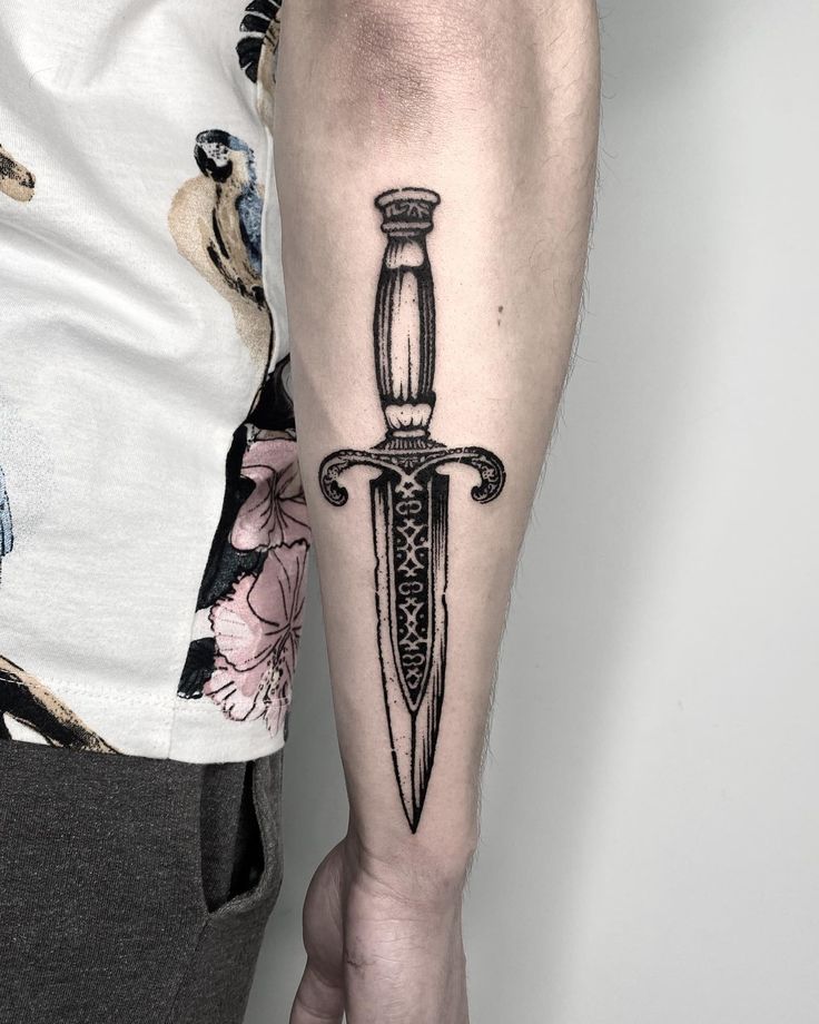 dagger sleeve tattoos for men