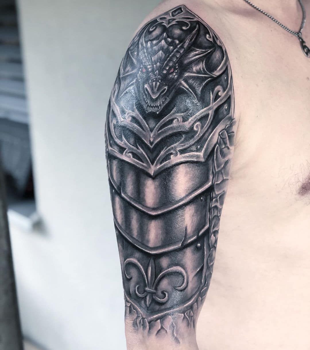 detailed armor sleeve tattoos for men