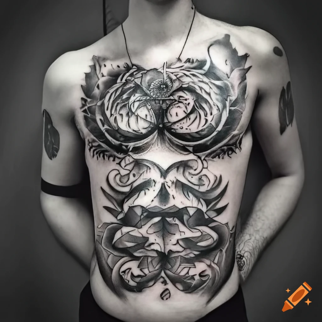 detailed black and white tattoos for men