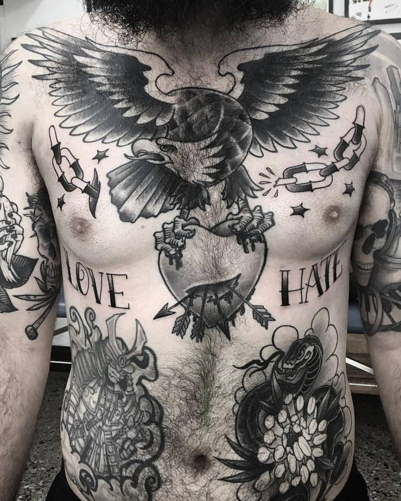 detailed eagle chest tattoos for men