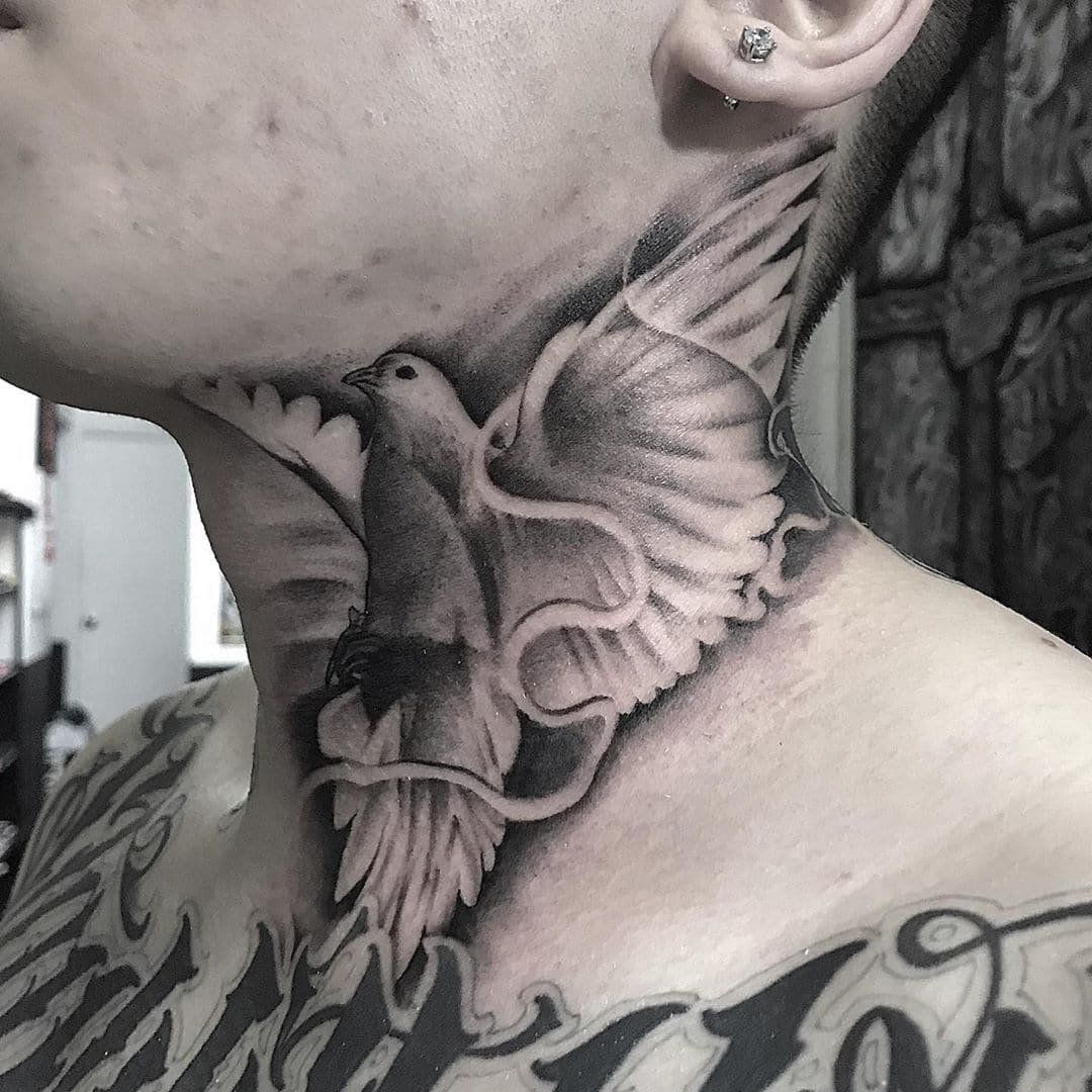 dove neck tattoos for men ideas