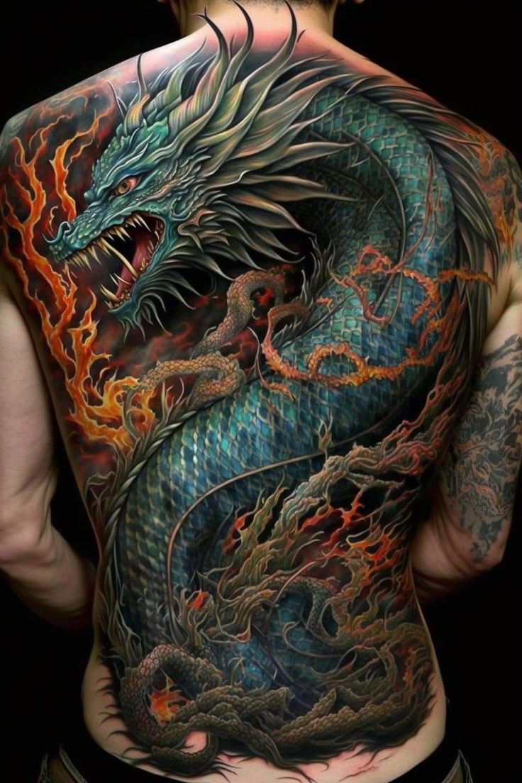 dragon back tattoos for men