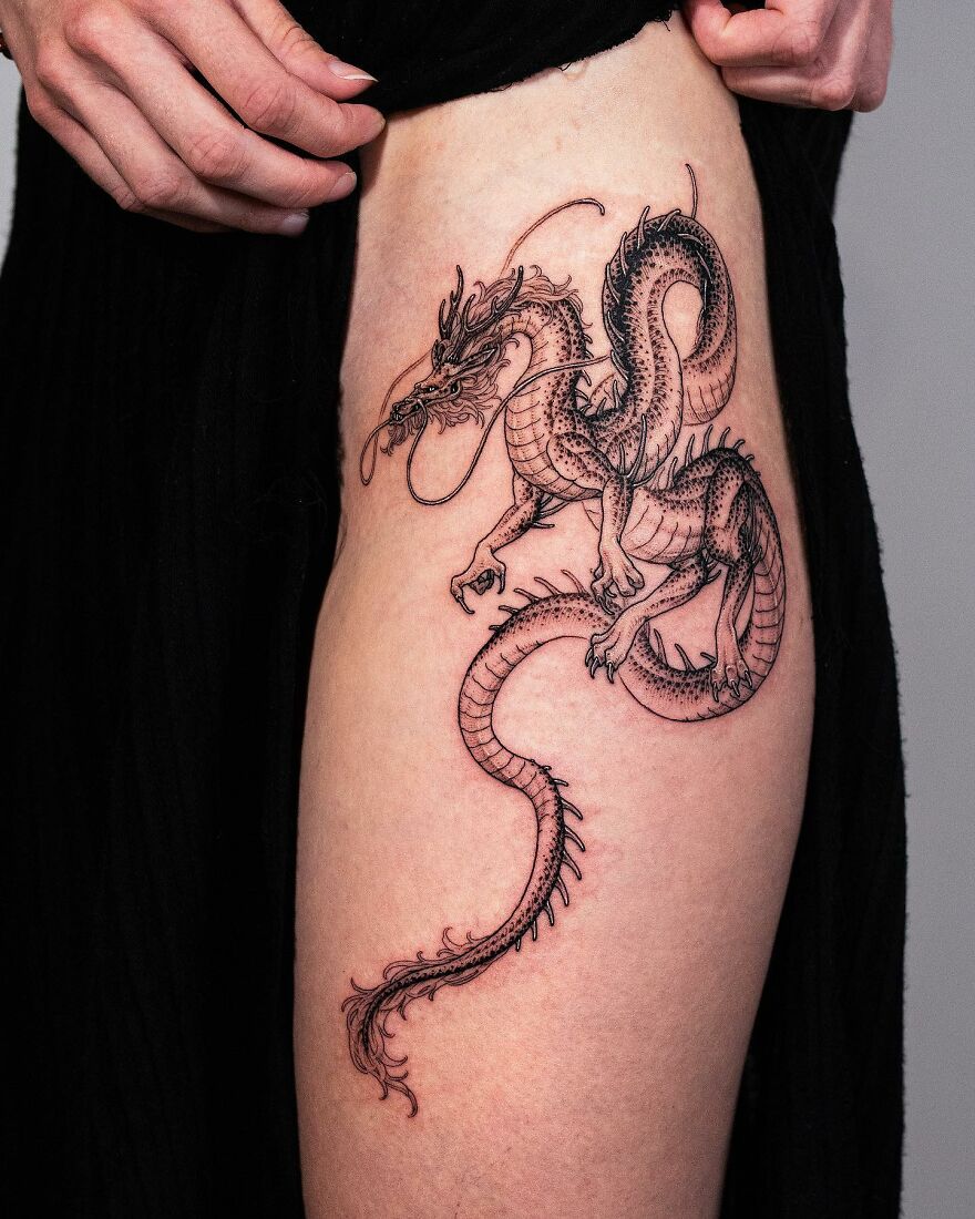 dragon leg tattoos for men 0023