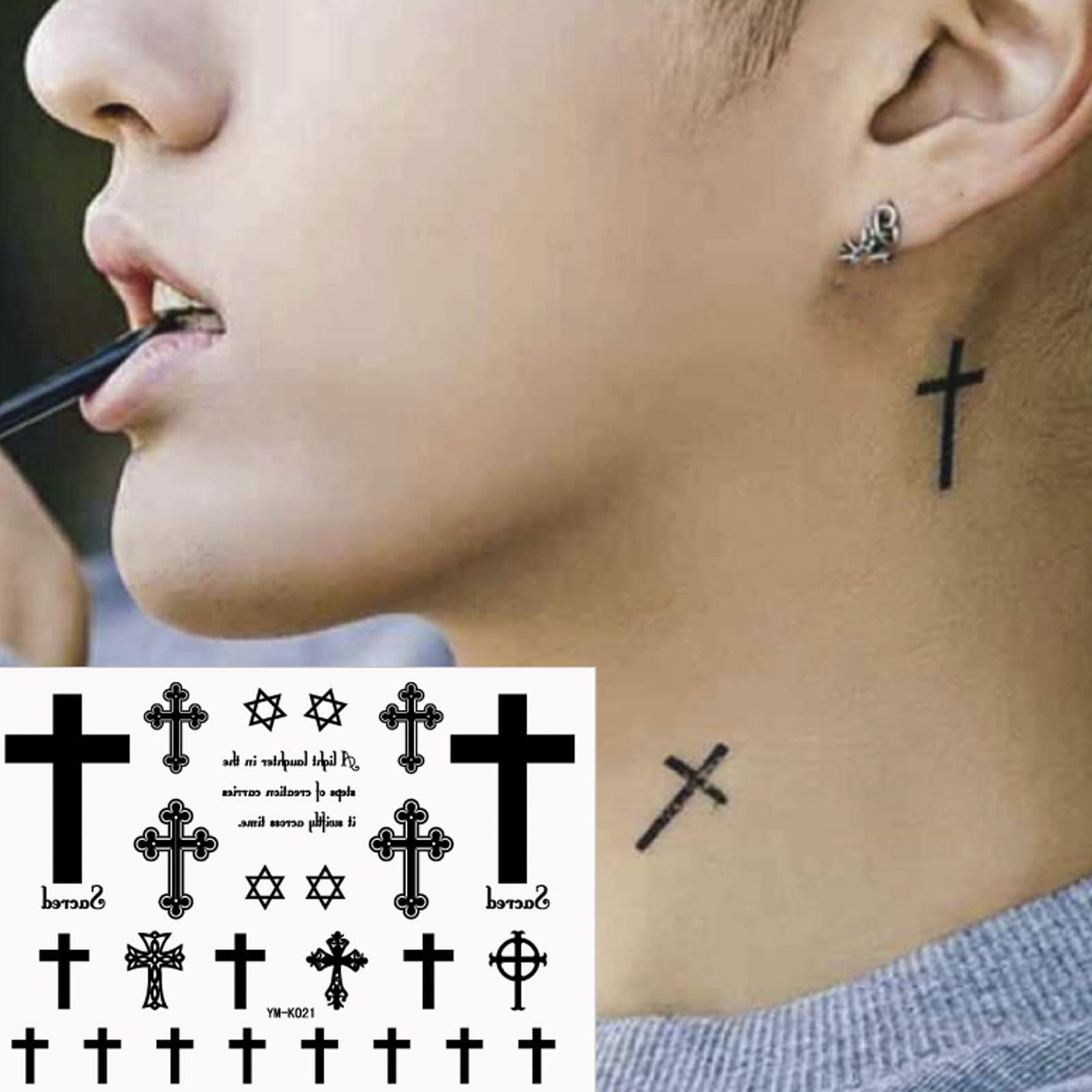 face tattoos for men Cross 0026