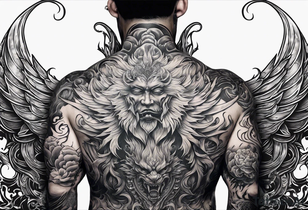 fierce demon back tattoos for men