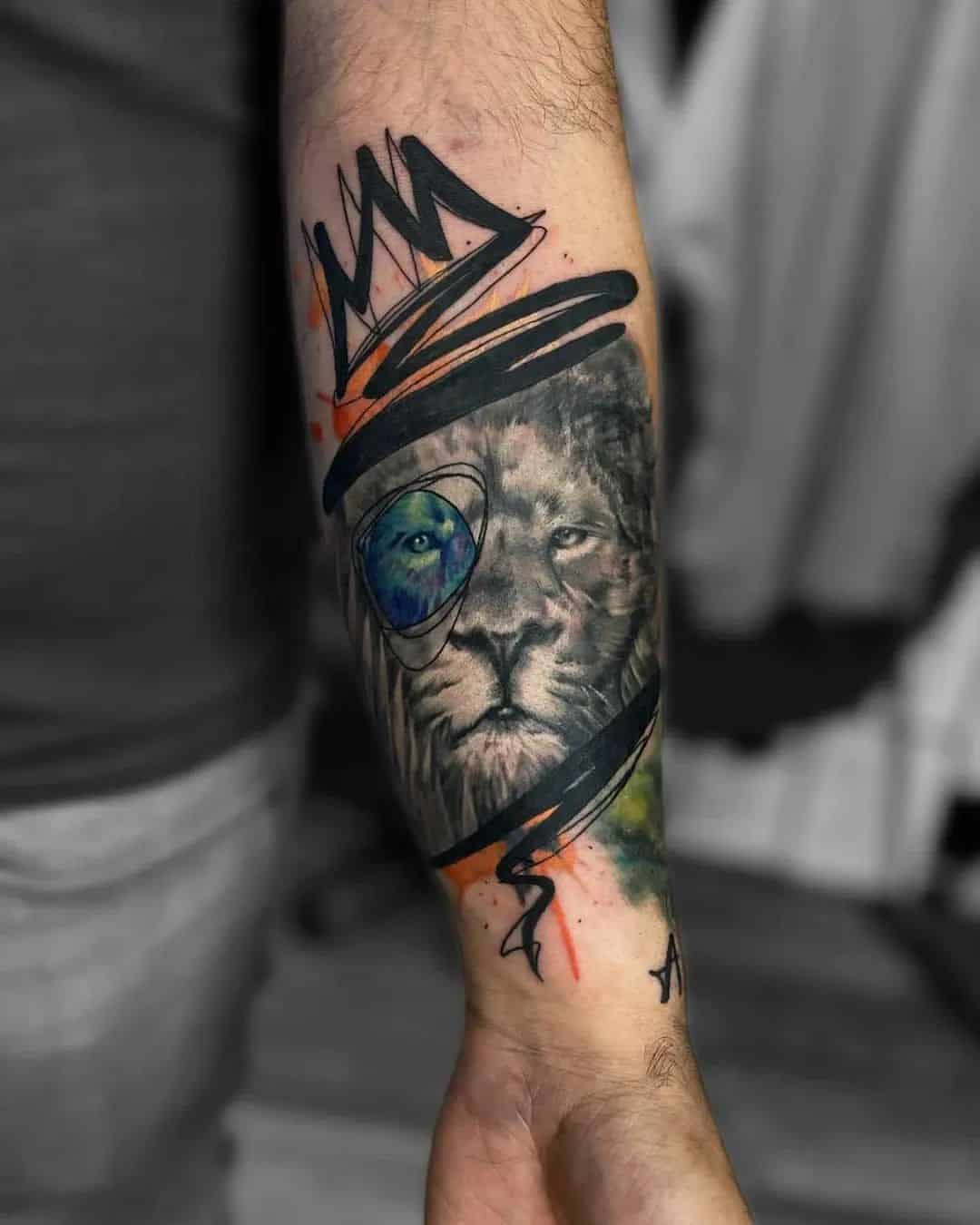 fierce lion forearm tattoos for men symbolism