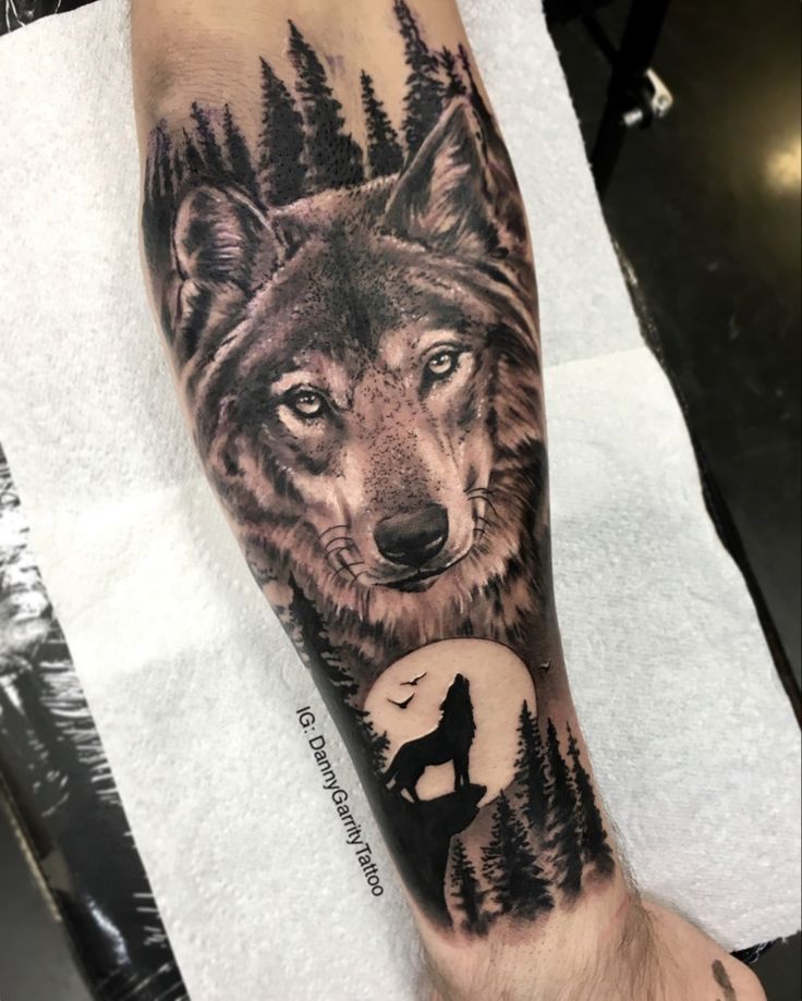 fierce wolf tattoo sleeve designs for men