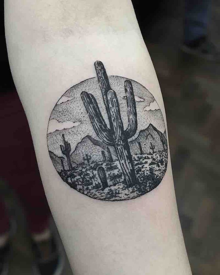 fine line cactus tattoos for men