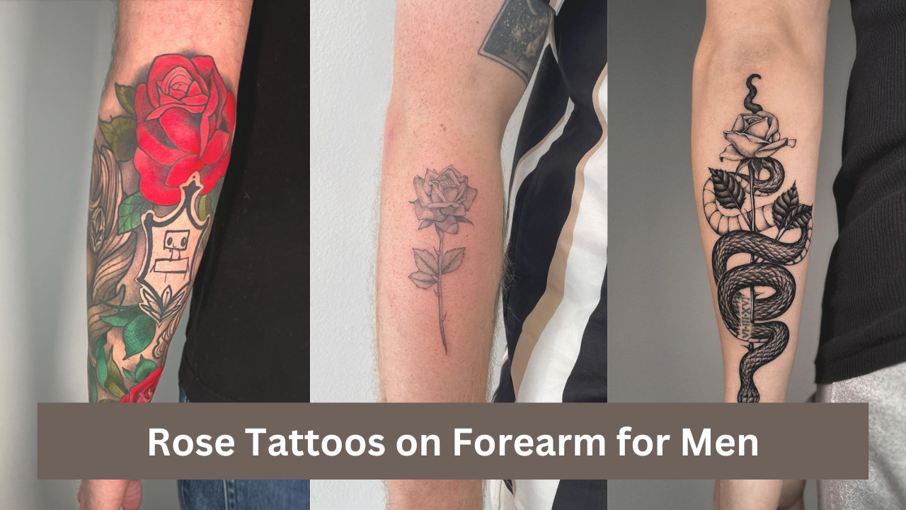 forearm Cross and rose tattoo for men 0010