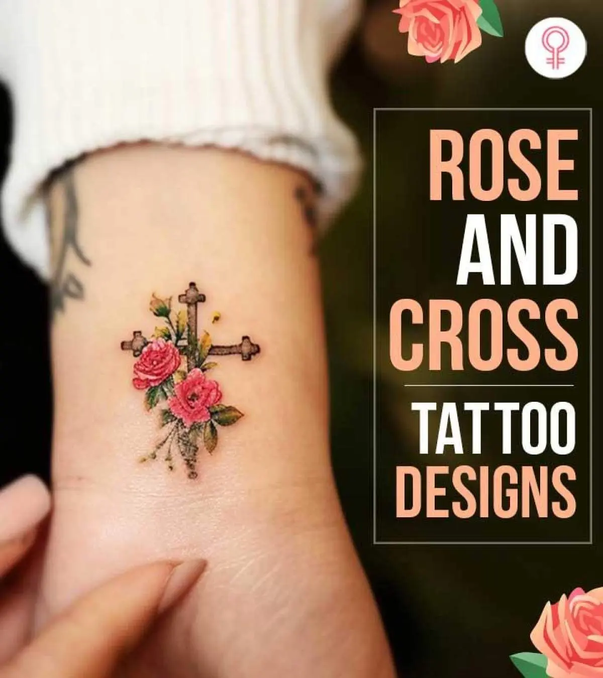 forearm Cross and rose tattoo for men 0027