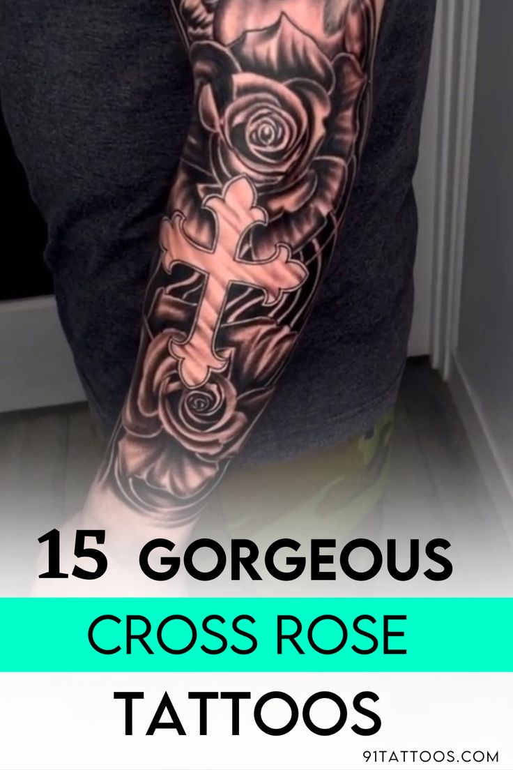 forearm Cross and rose tattoo for men 0029