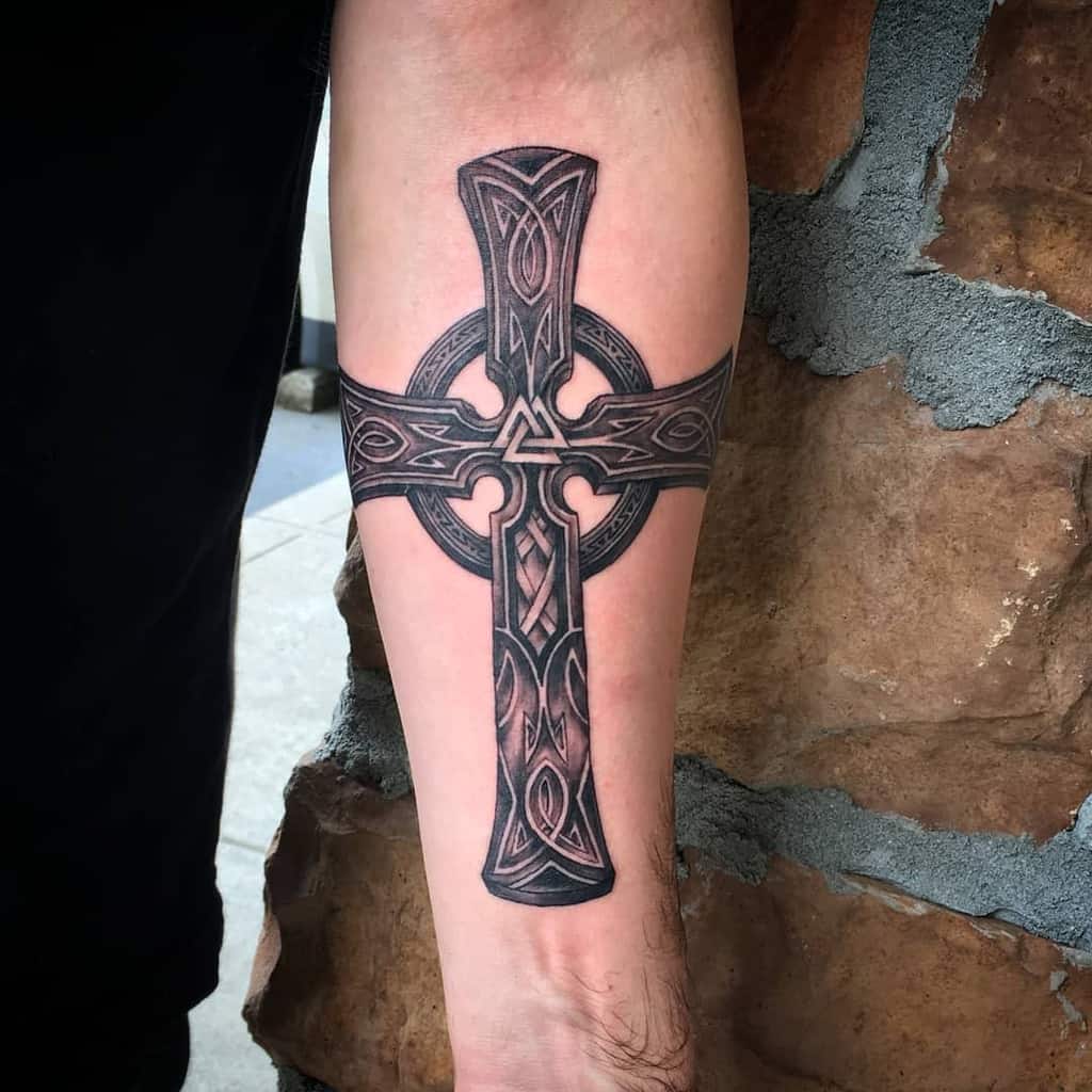 forearm Cross and rose tattoo for men 0032