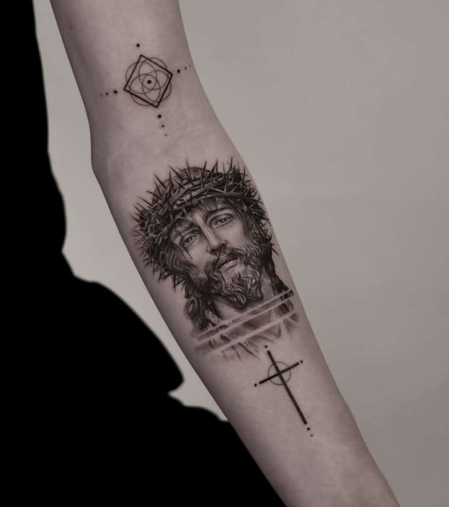 forearm Cross and rose tattoo for men 0044