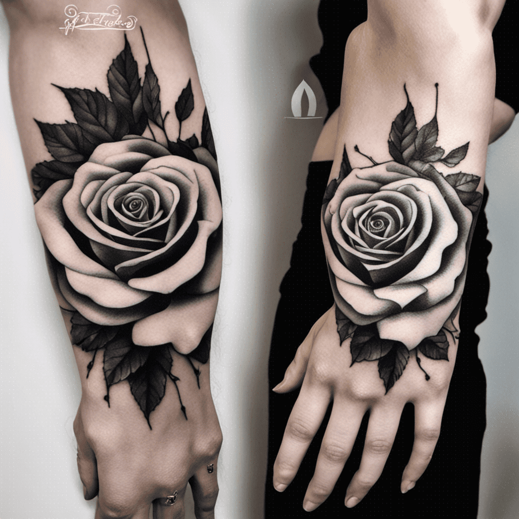 forearm Cross and rose tattoo for men 0054