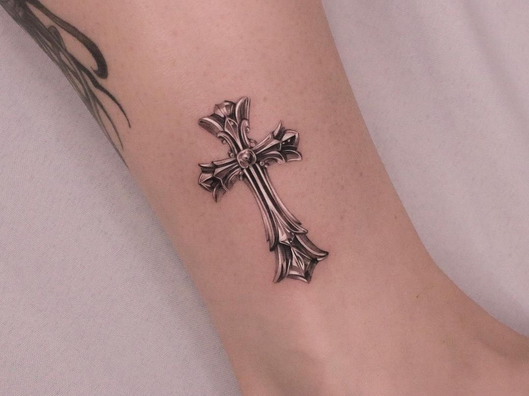 forearm Cross and rose tattoo for men 0057