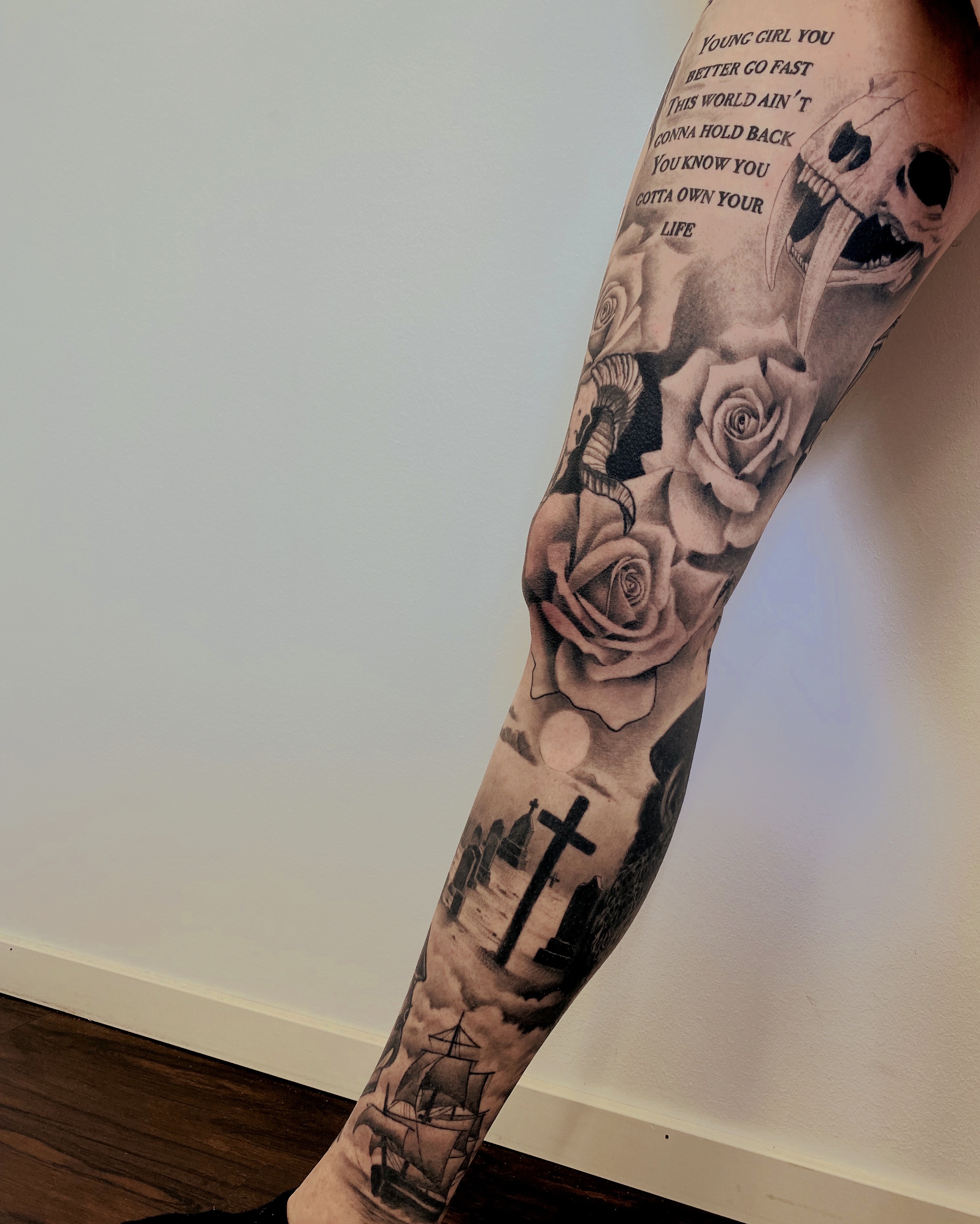 forearm Cross and rose tattoo for men 0075