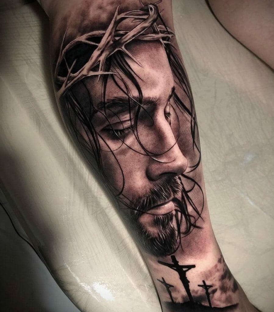 forearm Cross and rose tattoo for men 0078