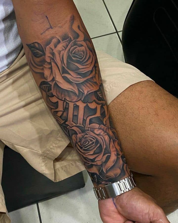 forearm Cross and rose tattoo for men 0083