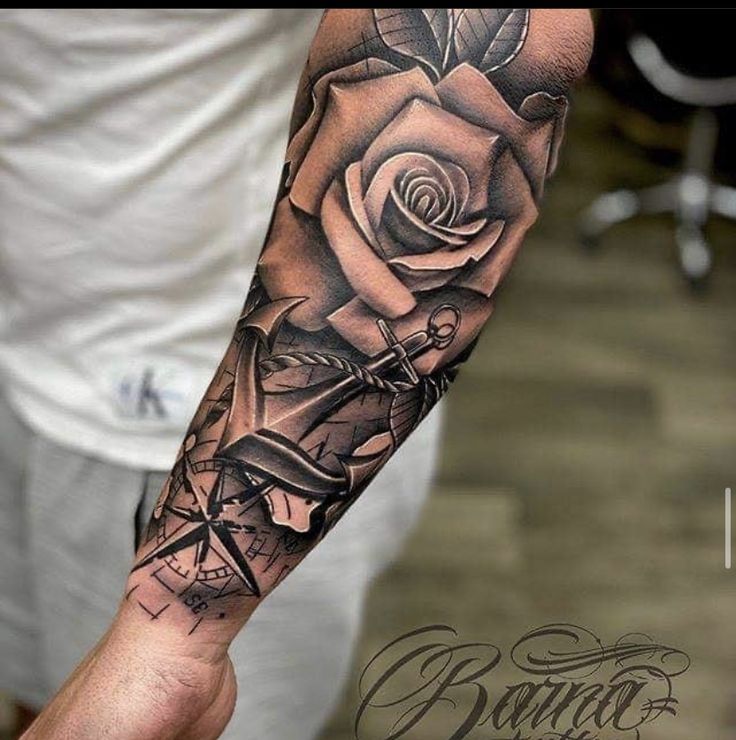 forearm Cross and rose tattoo for men 0095