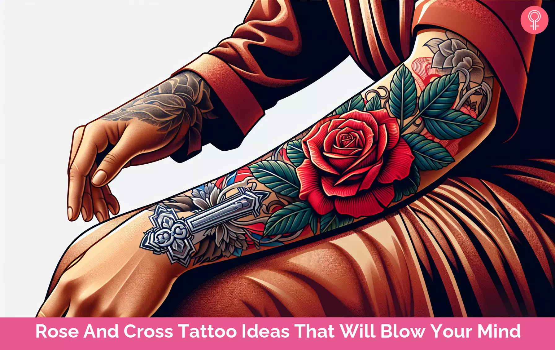 forearm Cross and rose tattoo variations for men