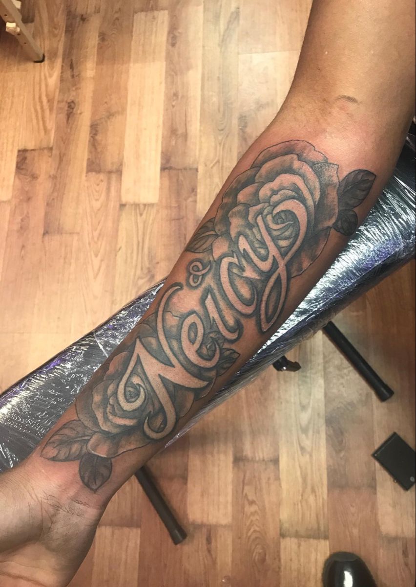 forearm name tattoos for men ideas