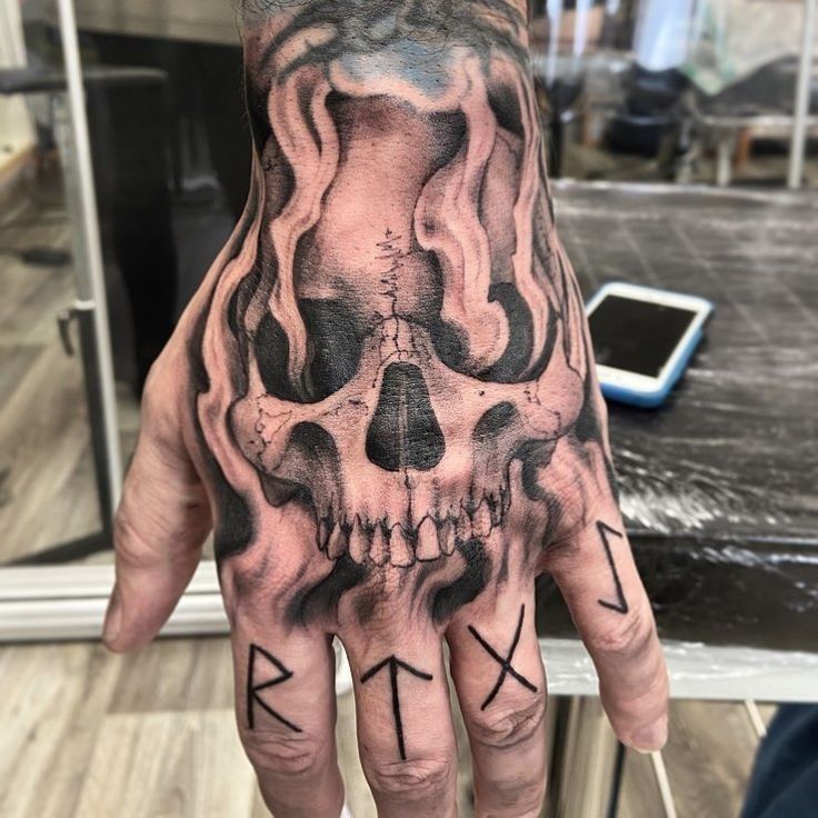 hand tattoos for men skull