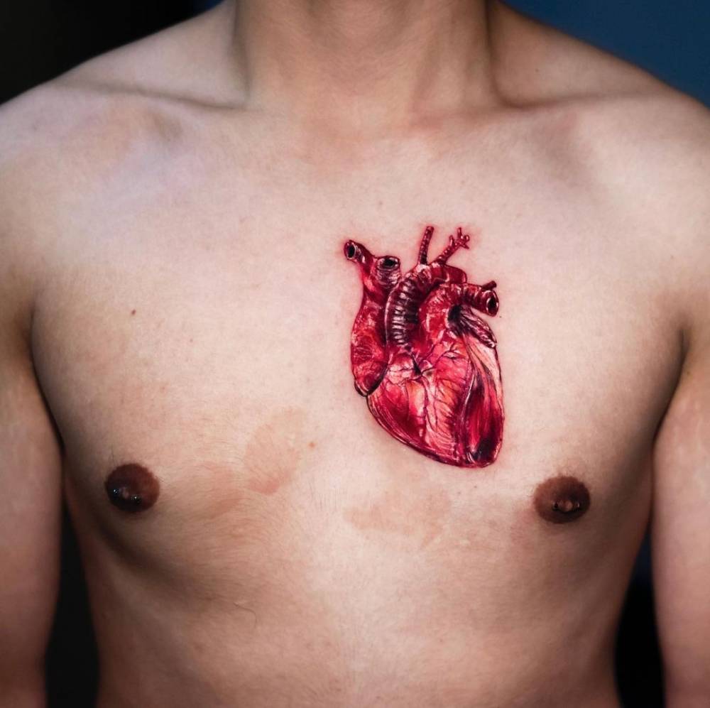 heart tattoos on chest for men 0012