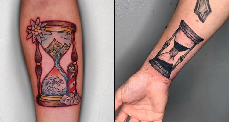 hourglass tattoos for men in different styles