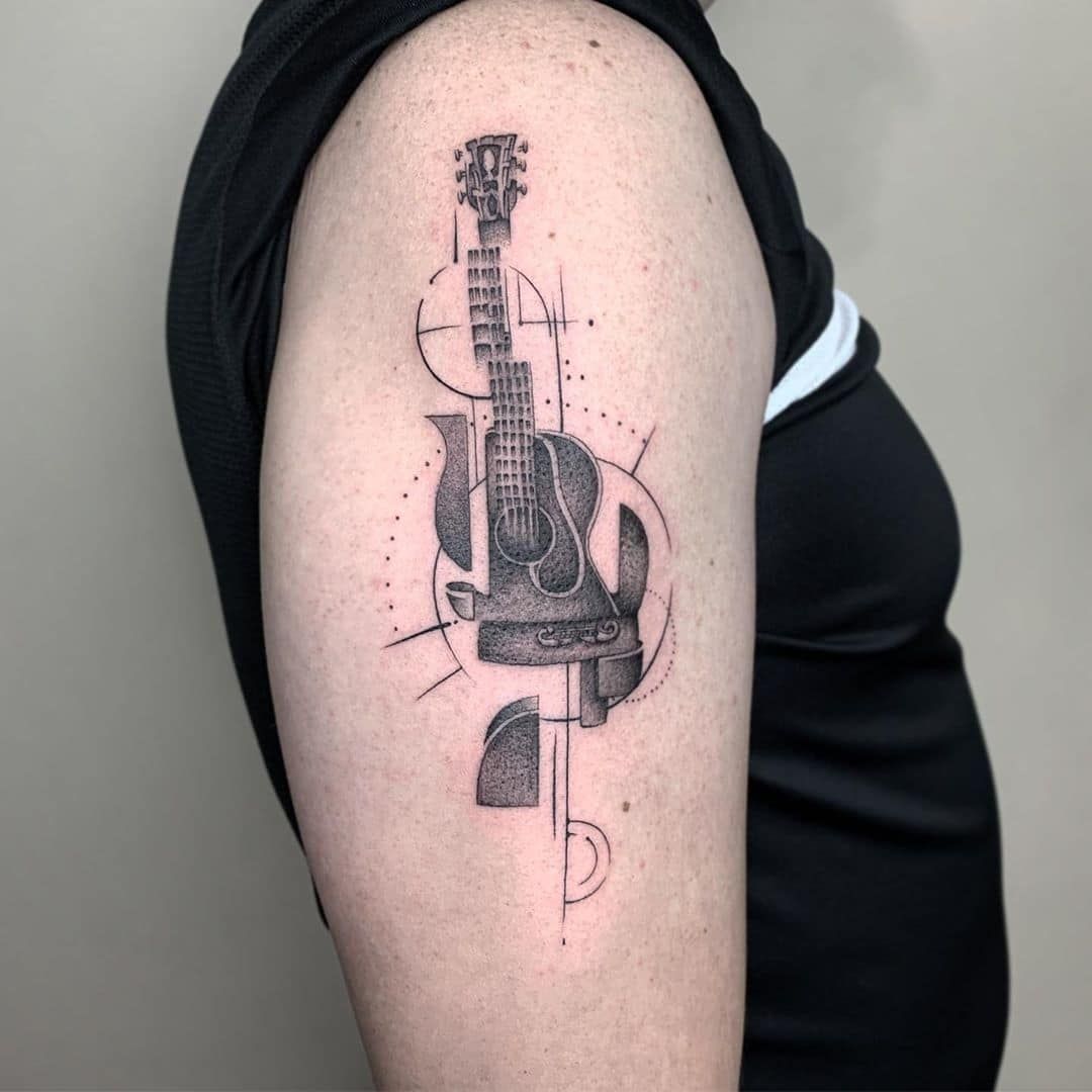 intricate guitar tattoos for men