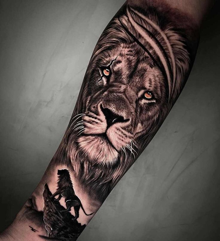 intricate lion forearm tattoos for men