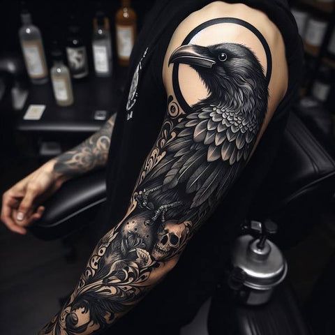 intricate raven tattoos for men