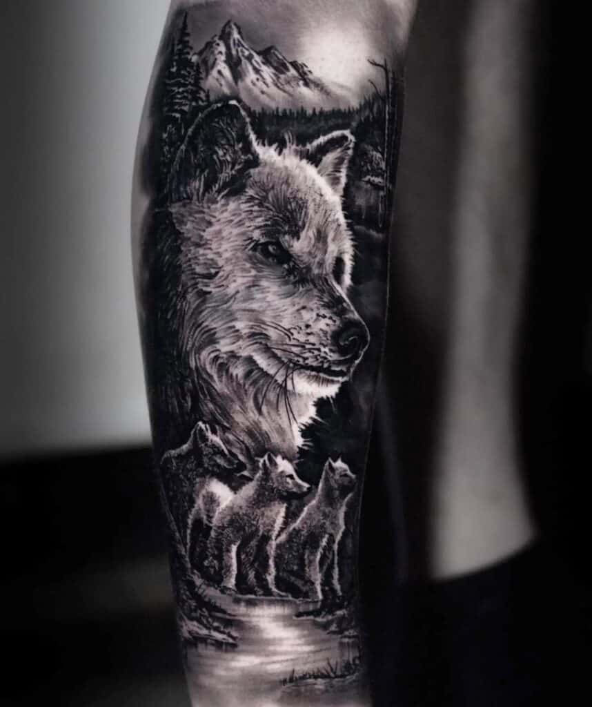 intricate wolf tattoo sleeves for men