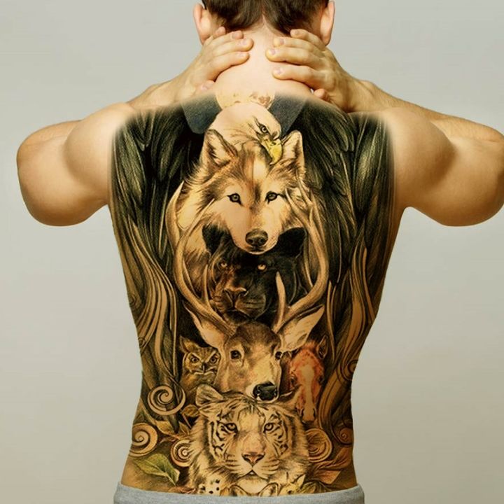 large lion back tattoos for men.