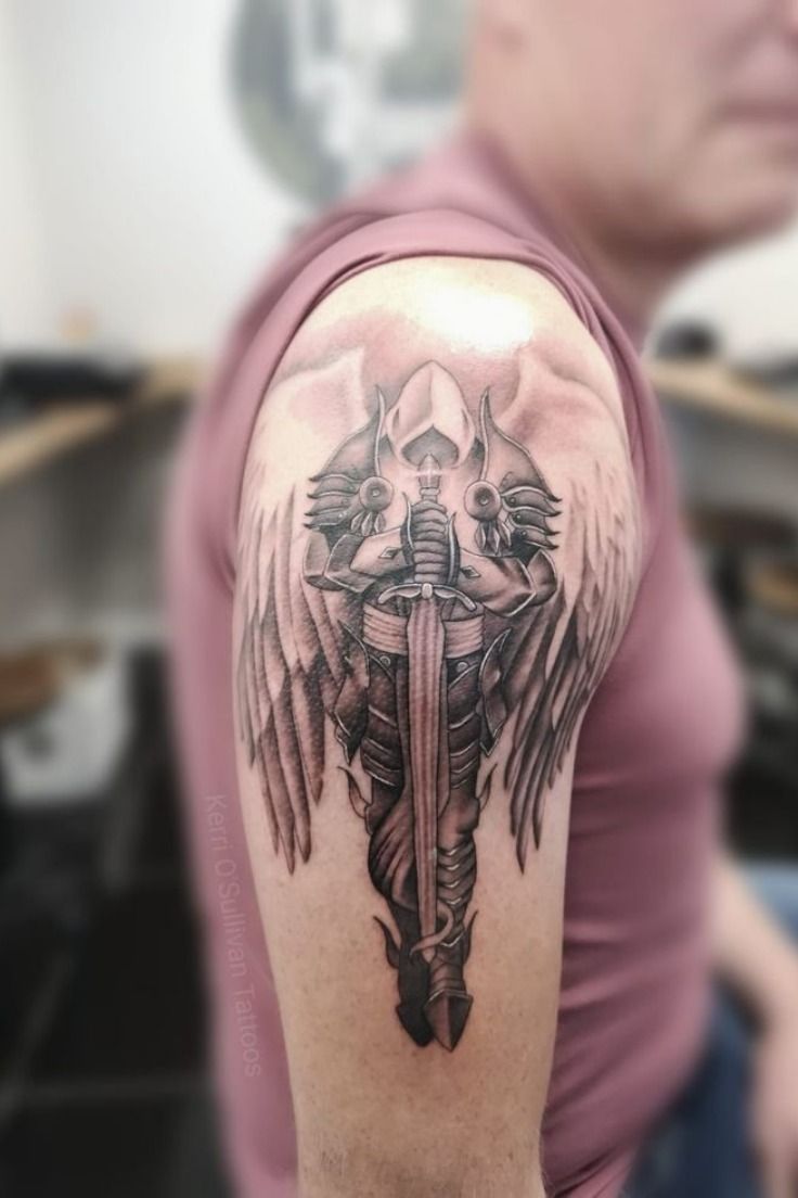 large Warrior Angel tattoos for men