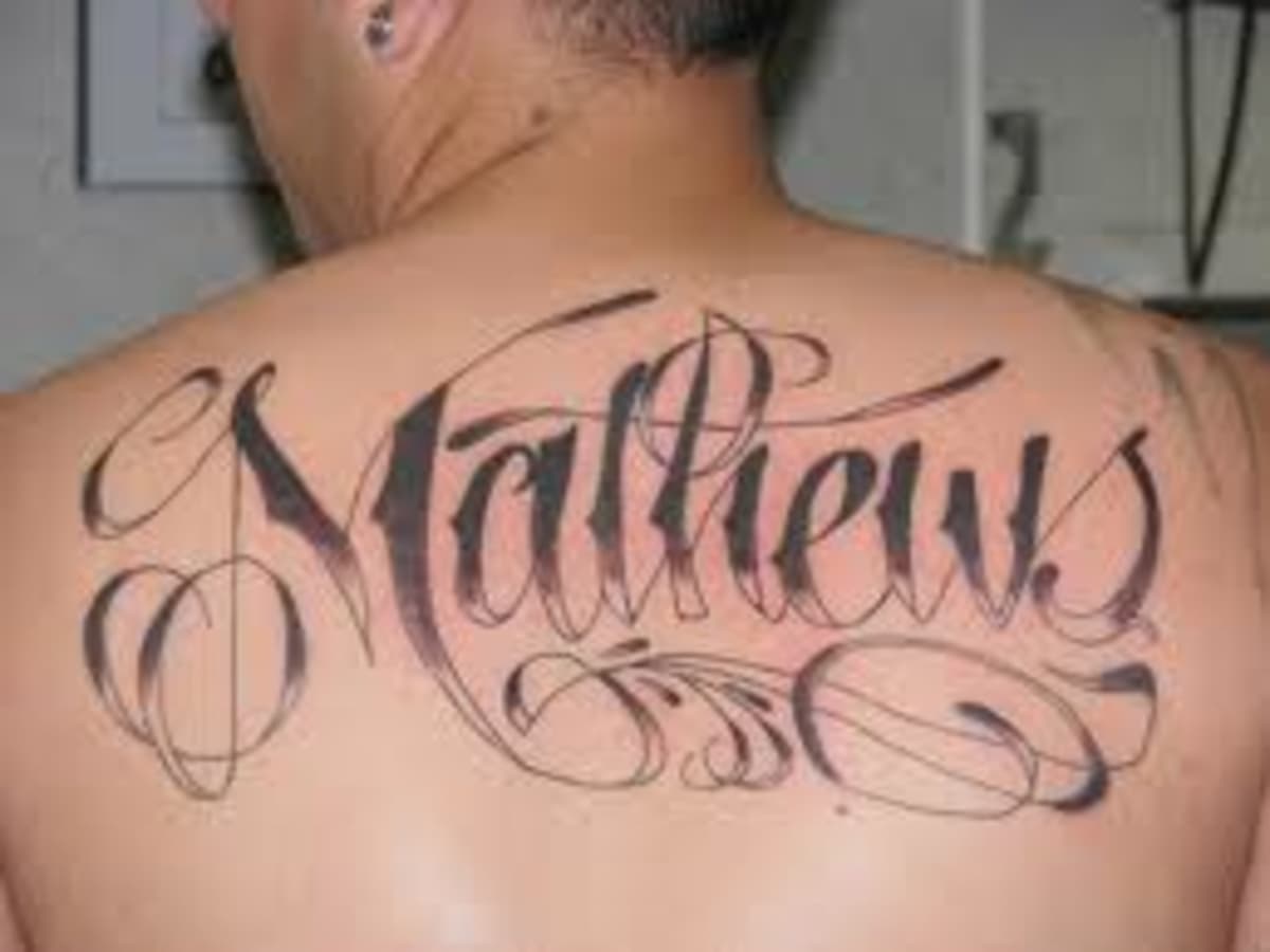 last name back tattoos for men inspiration