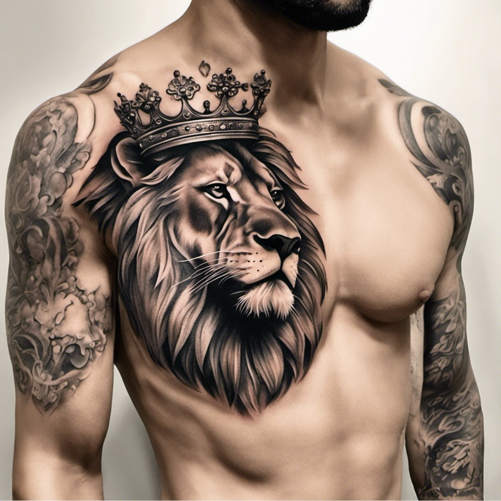 lion chest tattoos for men ideas