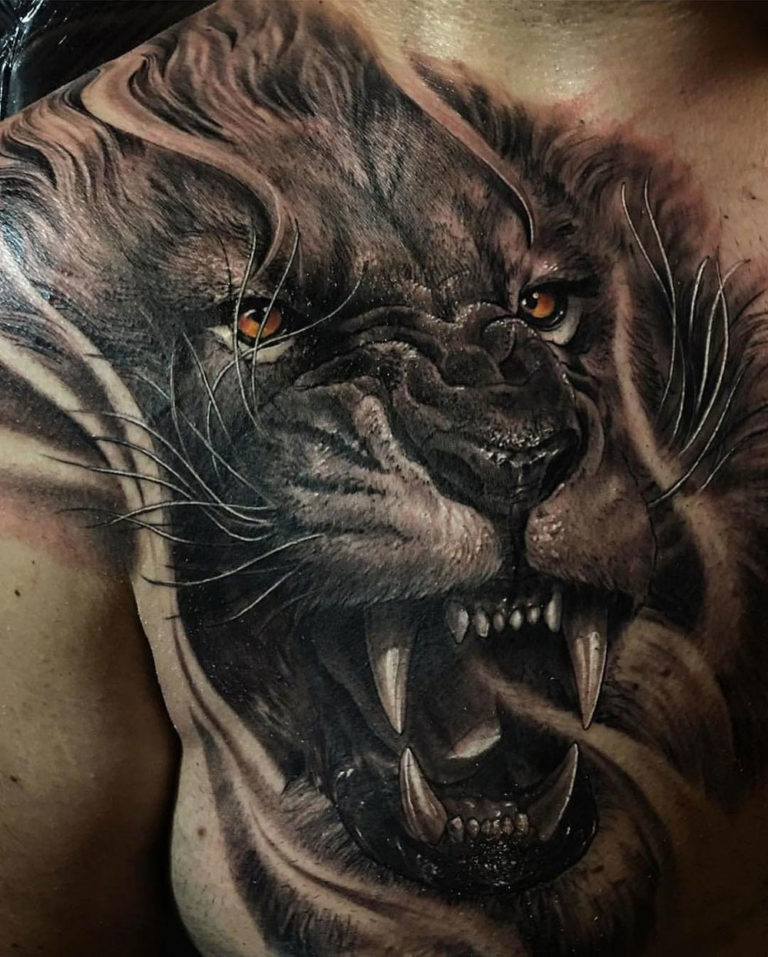 lion chest tattoos for men 0014