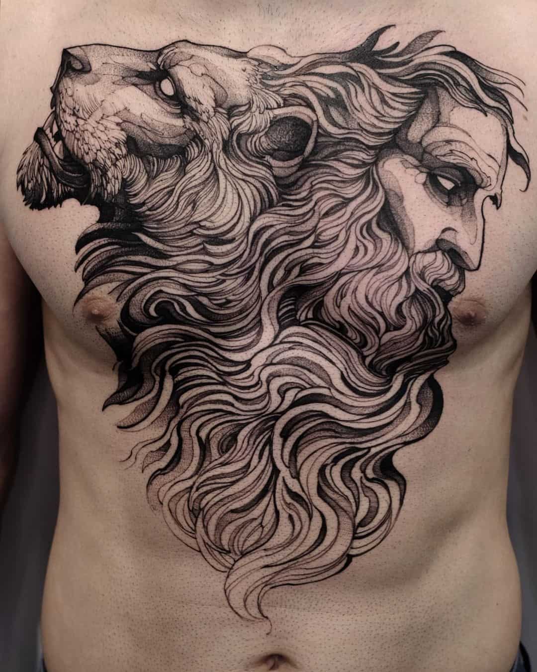 lion chest tattoos for men 0020