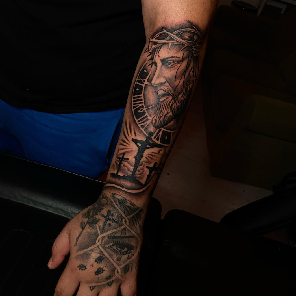 lower arm sleeve tattoos for men