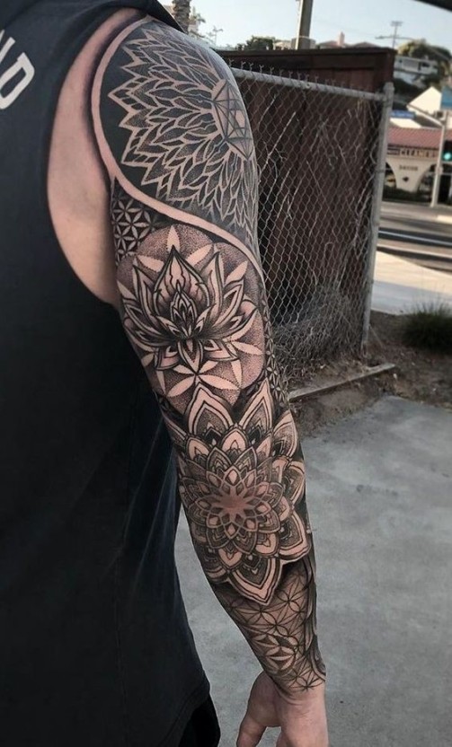 Mandala sleeve tattoos for men