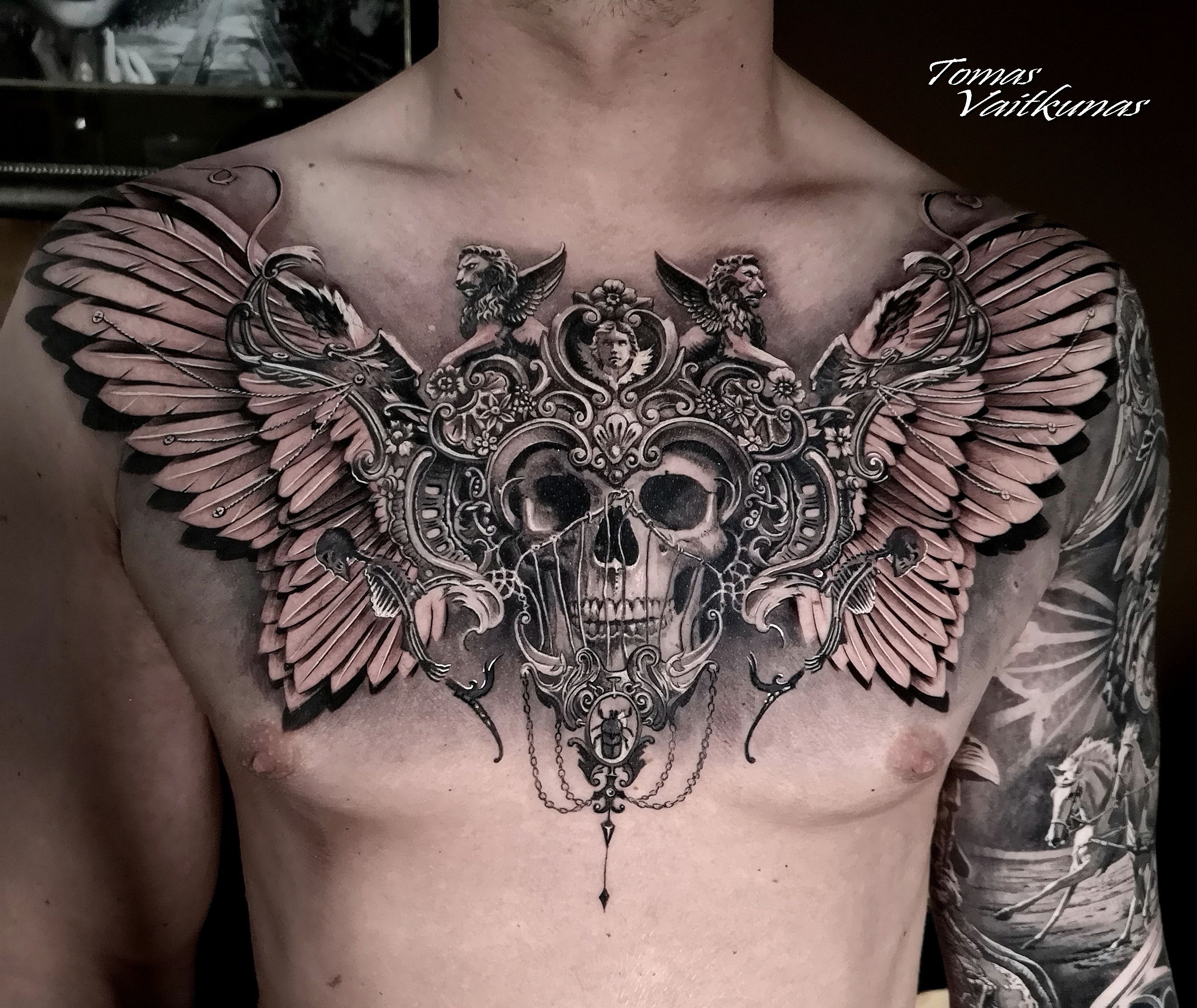 masculine chest piece tattoo options for men.