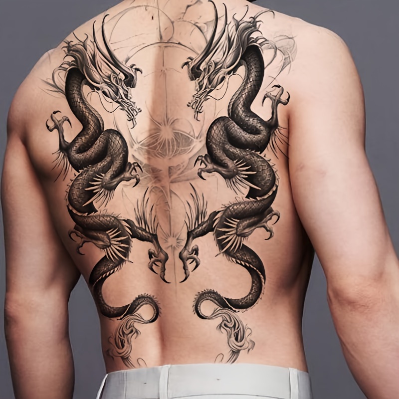 massive dragon tattoos for men's back