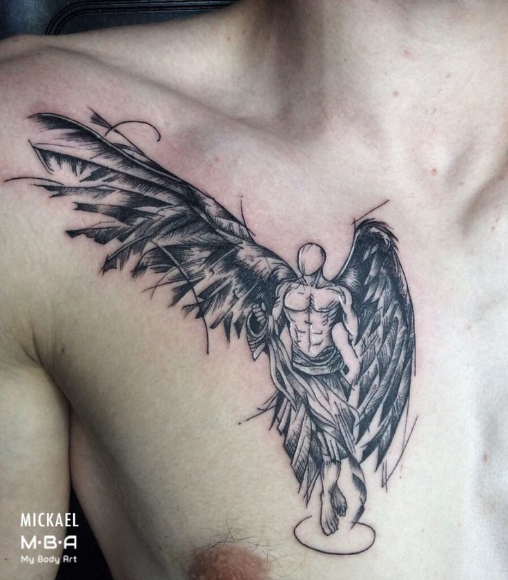 meaning behind angel chest tattoos for men