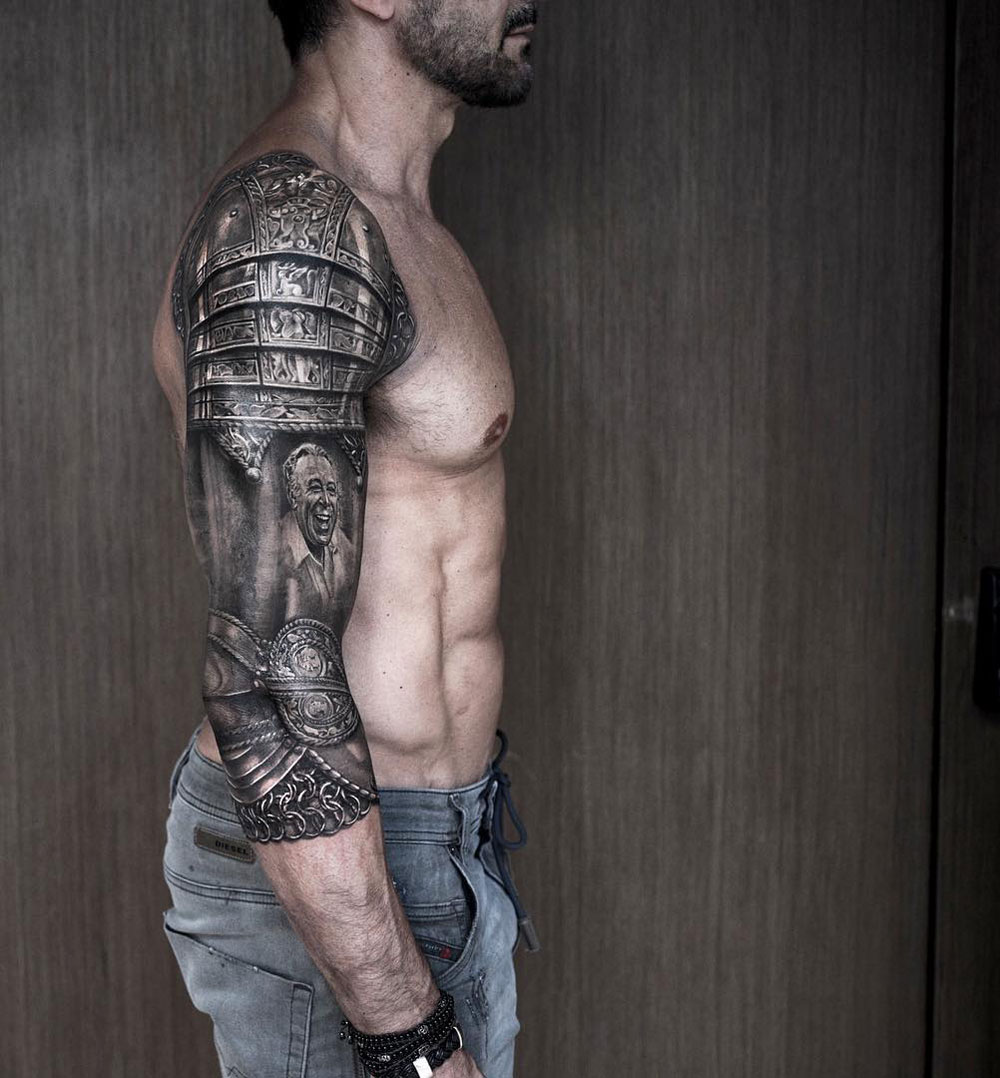 meaning behind armor sleeve tattoos for men.