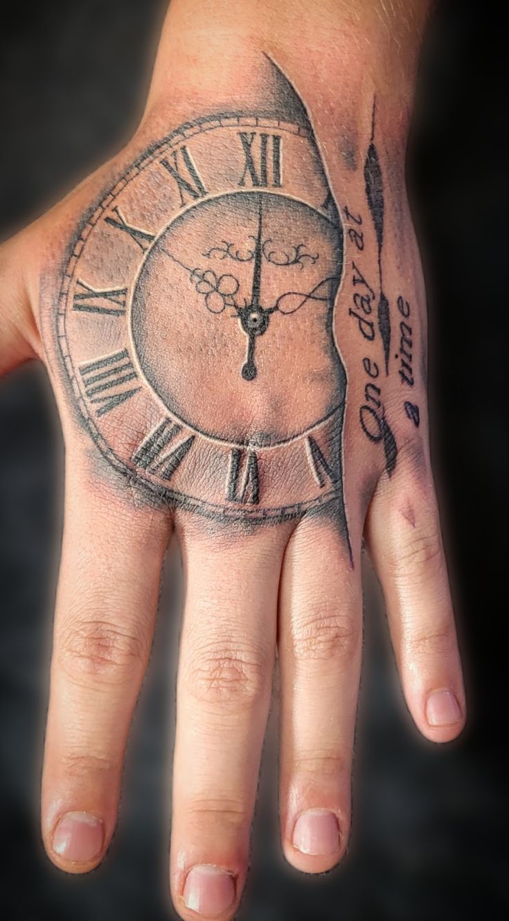 meaningful clock tattoos for men on hand