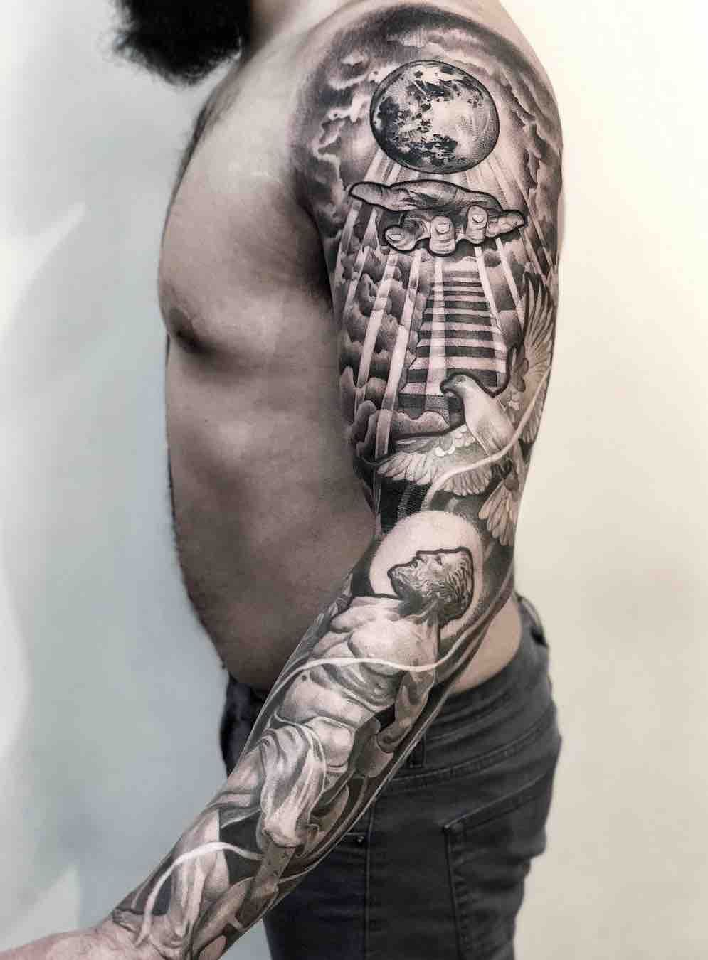 meaningful religious half sleeve tattoos for men