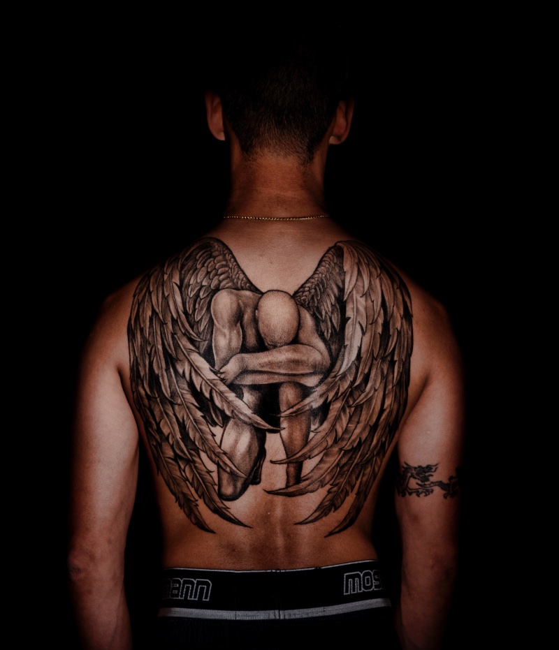 mens wing tattoo for the back 0014